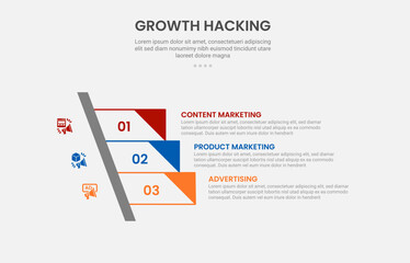 Growth hacking infographic outline style with 3 point template with sharp rectangle stairway ladder with triangle edge for slide presentation © teguhjatipras