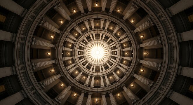 Close up view of a large clock face in a tower.