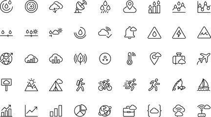Fototapeta premium Collection of various line icons for weather travel business and communication