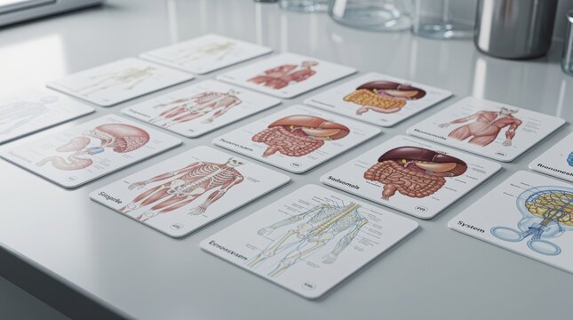 Anatomical Flashcards Displaying Human Body Systems for Medical Education