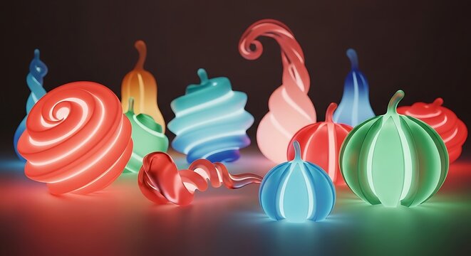 Woman playing with colorful hula hoops in neon light.