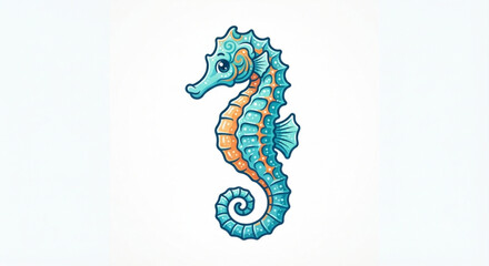 Fototapeta premium Cute Cartoon Seahorse Illustration Isolated on White Background