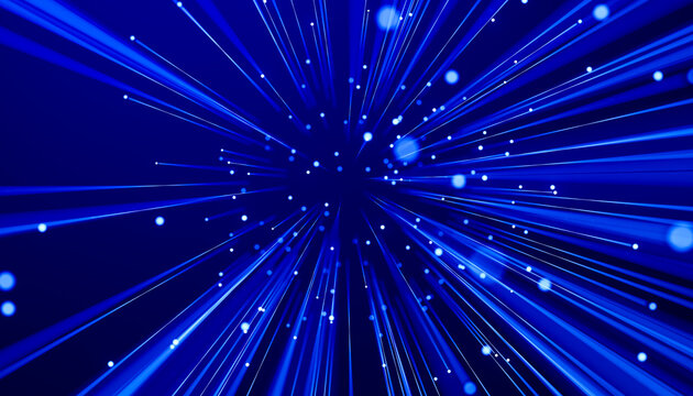 3D cyber speed tunnel with blue network beams inside
