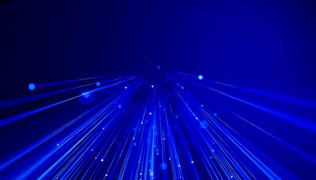 3D optical data stream rising through deep blue space