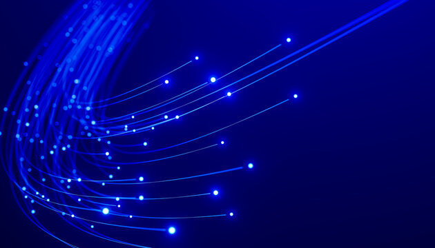 3D curved data wave with blue fiber arcs inside space