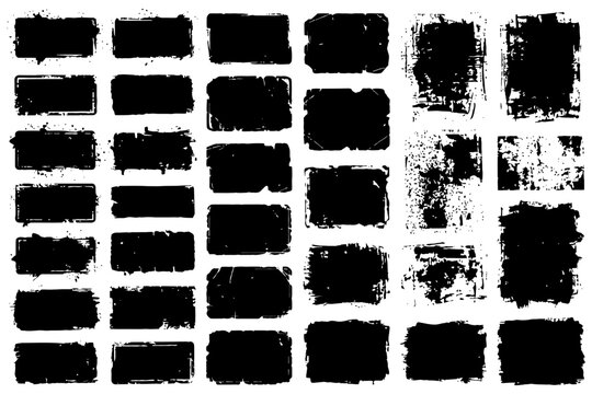 Set of grunge textured stamps and overlays for design elements.