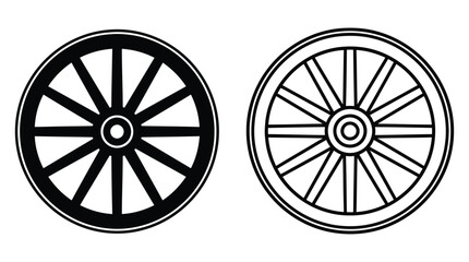 Two wagon wheels black and white silhouette © Soleman