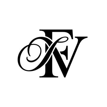 Elegant black script EV monogram letter logo.