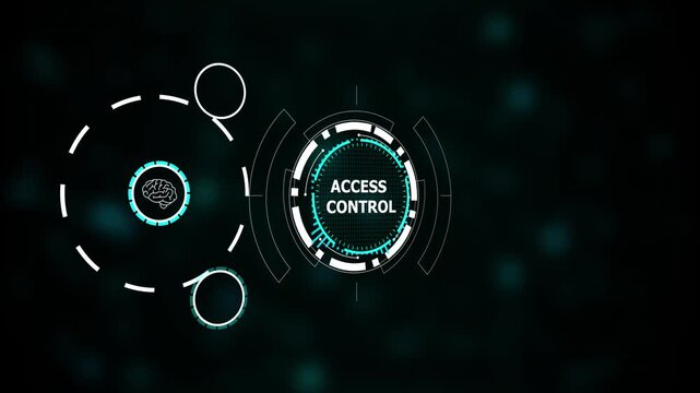Futuristic access control interface with glowing cyan digital elements , Futuristic access control interface with glowing cyan elements, Digital security and cyber technology concept.