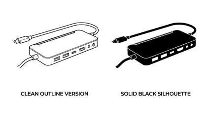 USB Hub Line Art and Silhouette © mahmuda428