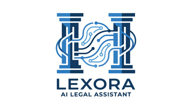 Lexora AI legal assistant logo with pillars and circuit design.