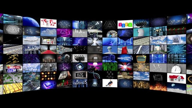 Media Wall with Video Content - 3d 4k animation (3840 x 2160 px)