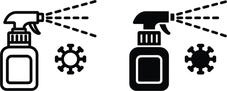 Disinfectant spray bottle icon set, cleaning sanitizer vector collection isolated outline hygiene symbols illustration