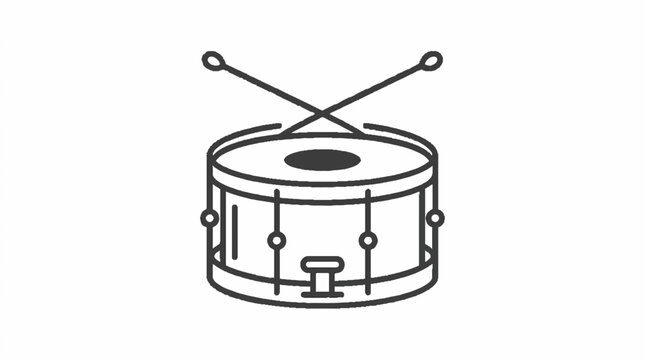 Minimalist snare drum with crossed drumsticks icon, simple outline illustration
