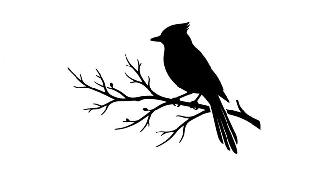 Graceful Blue Jay Silhouette Perched on Bare Branch Minimal Nature Vector Illustration