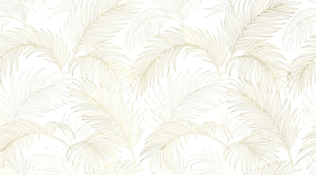 Seamless pattern with handdrawn gold palm leaves