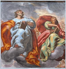 Fototapeten Jesus Christus Crema - The fresco of St. Peter and Paul in the church Chiesa di San Giovanni Battista by  Gian Giacomo Barbelli (1636).  © Renáta Sedmáková