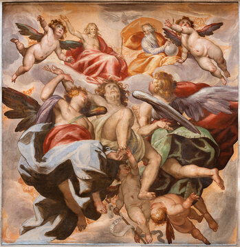Crema - The fresco of Apotheosis of St. John the Baptist in the church Chiesa di San Giovanni Battista by Gian Giacomo Barbelli (1636).