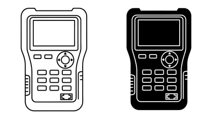 Digital Multimeter Icon: Two clean line art icons of a digital multimeter, one outlined in black and the other in solid black, representing a common electrical testing instrument. © Murshida
