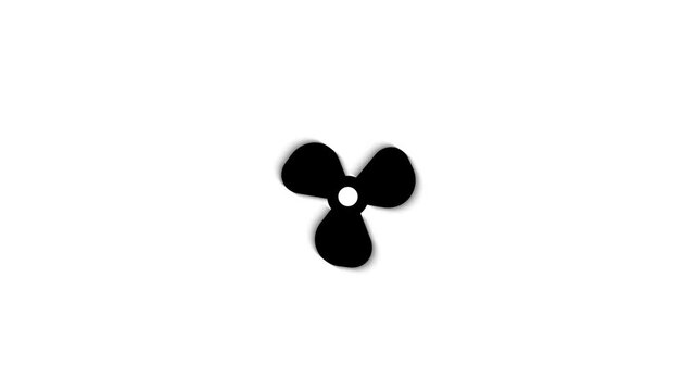 Ceiling fan icon animation, white background, propeller symbol, 4K video looping motion graphic.