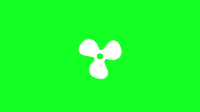 Animation of fast rotating propeller blades, cooling fan, green background, 4K video.