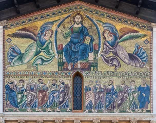 Fototapeten Jesus Christus LUCCA, ITALY - JUNE 24, 2026: The mosaic of Christ the Pantokrator (Ascension) on the facade of church Basilica di San Frediano  from 13. - 14. cent.   © Renáta Sedmáková