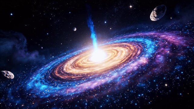 Galaxy with stars and asteroids