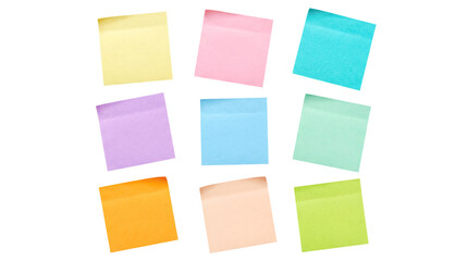 Nine blank square sticky notes in a vibrant array of pastel colors. © AbdulWaheed
