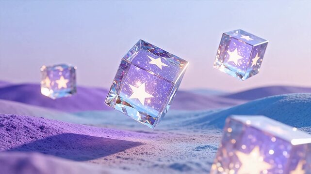 Floating crystal cubes with star patterns