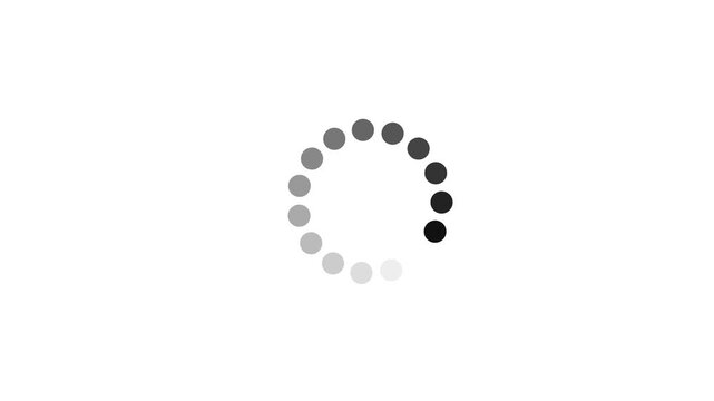 A circular loading indicator made of dark grey dots on a white background representing a digital process or data transfer waiting state for software