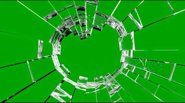 Glass breaking and shattering on green screen background