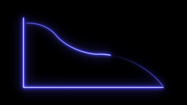 A glowing blue neon line graph showing a downward trend on a dark black background representing financial loss or decreasing data statistics