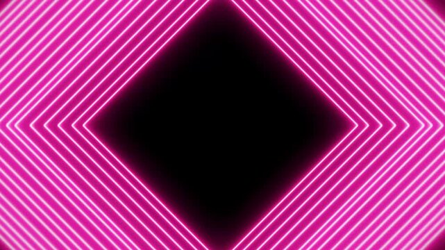 Abstract background with repeating magenta neon lines forming a diamond shape pattern on a dark black background for digital
