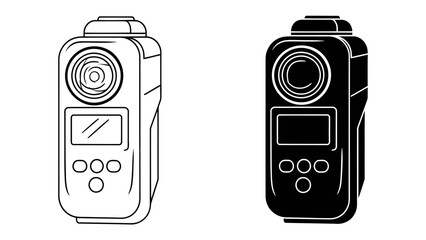 Compact Camera Duo: A pair of compact digital cameras, one rendered in outline and the other in solid black silhouette, showcasing their modern design and portable form factor. © Murshida