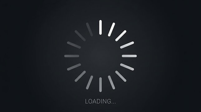Abstract digital loading circle icon with text on a dark background for web interface design