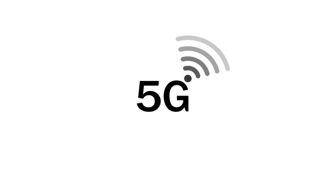 A black 5g text label with a grey wireless signal isolated on a white background representing speed mobile network connectivity technology