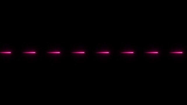 Series of glowing pink neon horizontal dashes arranged in a straight line isolated on a black background for digital interface