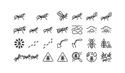 Fototapeta premium Modern Ant Outline Icon Pack Editable Stroke Insect Vector Set on White Background