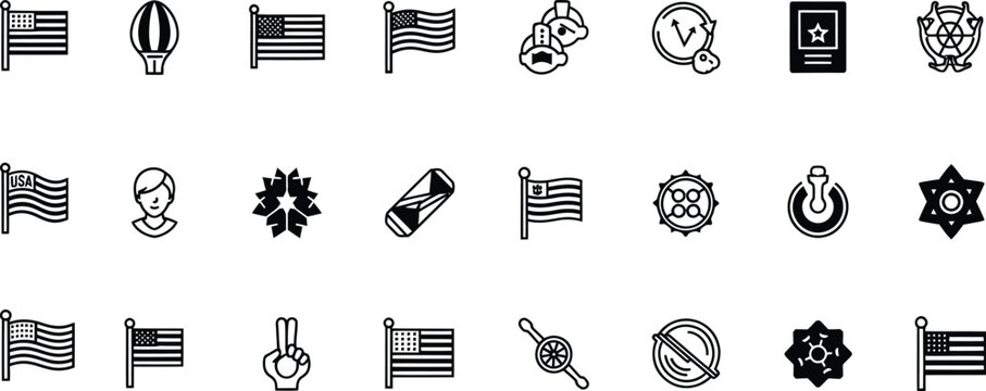 Collection of diverse flat icons and flags set Vector