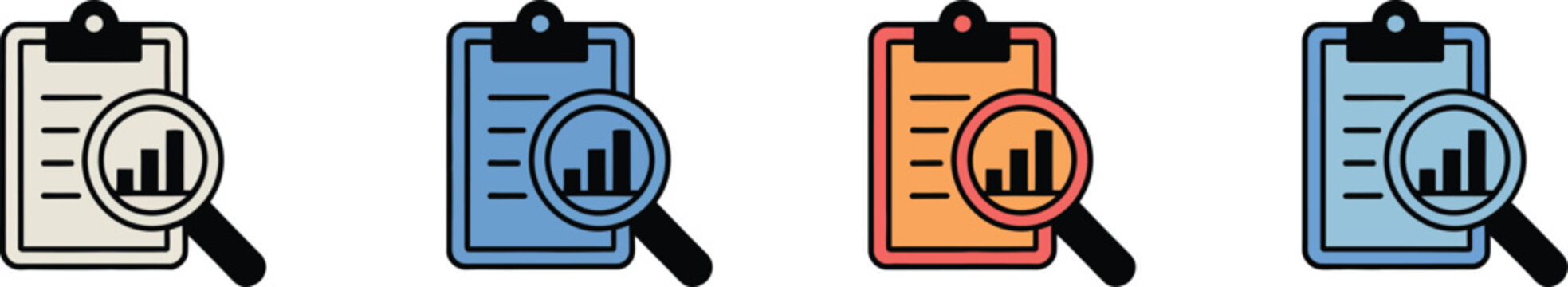 Analytics icon set, company growth reports, magnifying glass search, gap analysis, skill gap, talent management, business performance, data insights symbols.