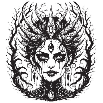 Gothic queen of eerie elegance with black and white