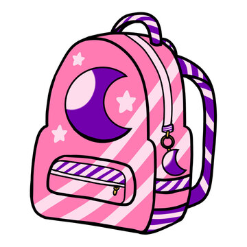 Cute Pink and Purple Celestial Moon Backpack Illustration