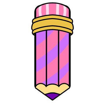 Cute Pink and Purple Pastel Striped Pencil Illustration