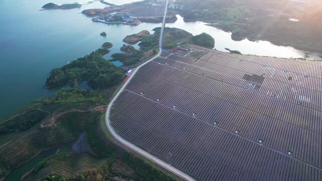 4K Aerial Drone Footage of Solar Power Station Photovoltaic Panels