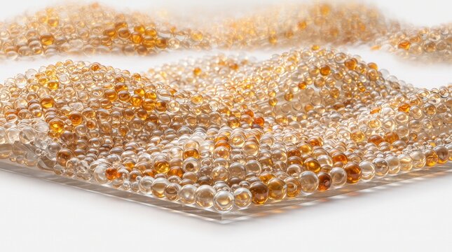beads small clear orange yellow transparent round glass pile heap stack jewelry craft supply material colorful shiny spheres tiny bulk assorted lucent bead string strand cluster