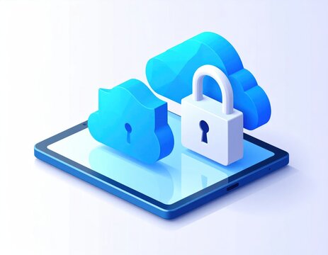 Secure Cloud Storage Concept with Padlock and Tablet.