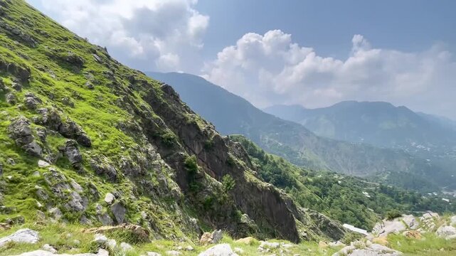 Cinematic Mountain Panorama in Abbottabad KPK Pakistan &ndash; Scenic Valley Pan View. Perfect for travel, tourism, nature, documentary, and outdoor adventure projects.