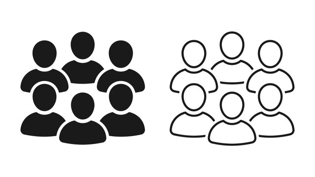 Group of People Icons: A set of abstract human figures representing a group of people in both solid black and outline styles.