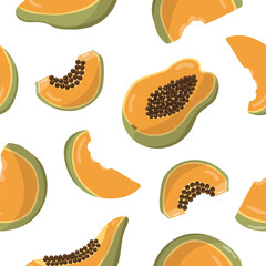 Naklejka premium Vector Seamless Pattern with Papayas. Juicy and vibrant illustration for advertising and packaging.
