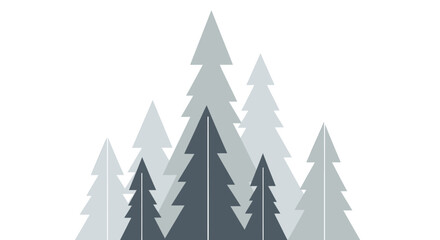 Obraz premium A minimalist graphic illustration of a cluster of stylized evergreen trees in various shades of grey and white against a clean white background.